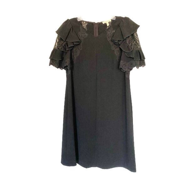 Rebecca Taylor Black Lace/Crepe Shift Dress Sz 6 - Picture 2 of 9